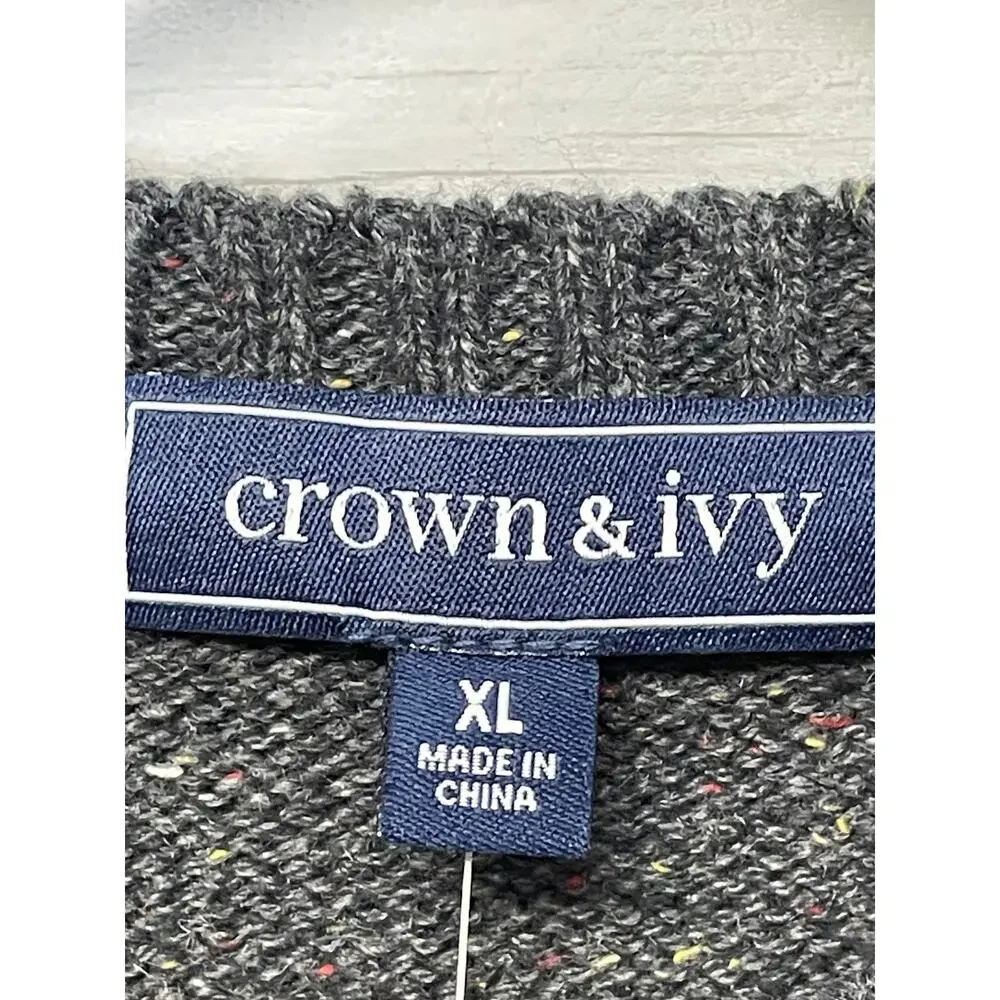 Crown & Ivy Sweater Mens XL Dark Gray Heather Striped‎ Pullover Crewneck NWT